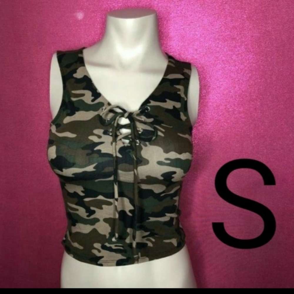 🆕Army Front Crisscross Tie Tank Top Size S